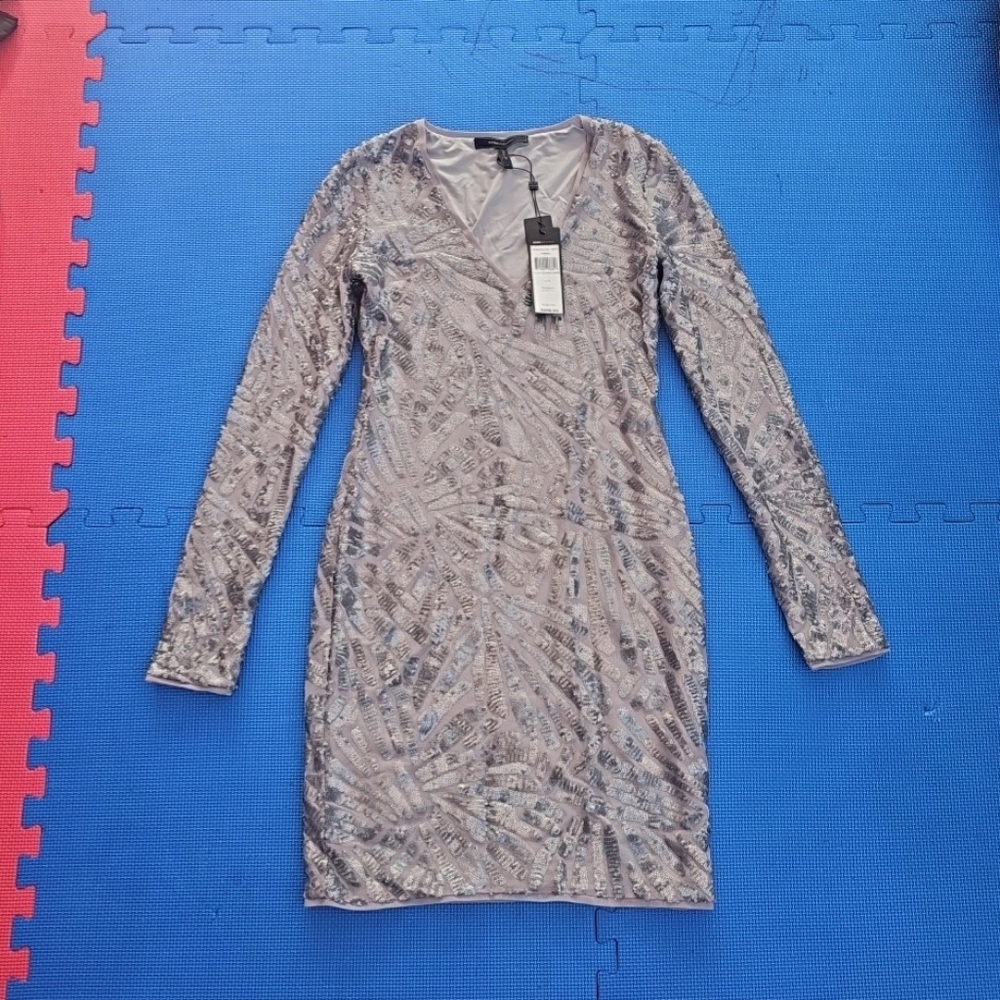 Nwt BCBGMaxazria MORRIS Sequines Long Sleeve Mini Dress Size S - Picture 3 of 7